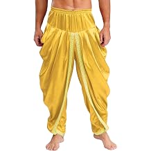 Mens Solid Color Dupion Silk Dhoti Pant Casual Elastic Waist Harem Indian Wedding Party Boho Hippie Trousers