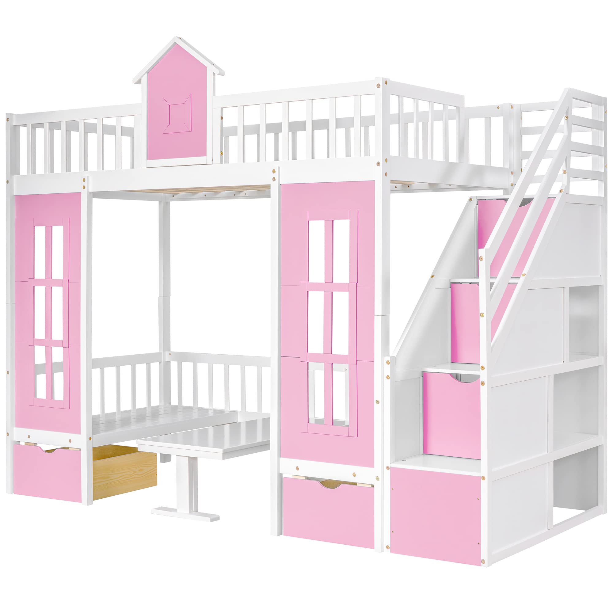 Amazon.com: SOFTSEA Twin Loft Bed with Stairs and Desk, Twin