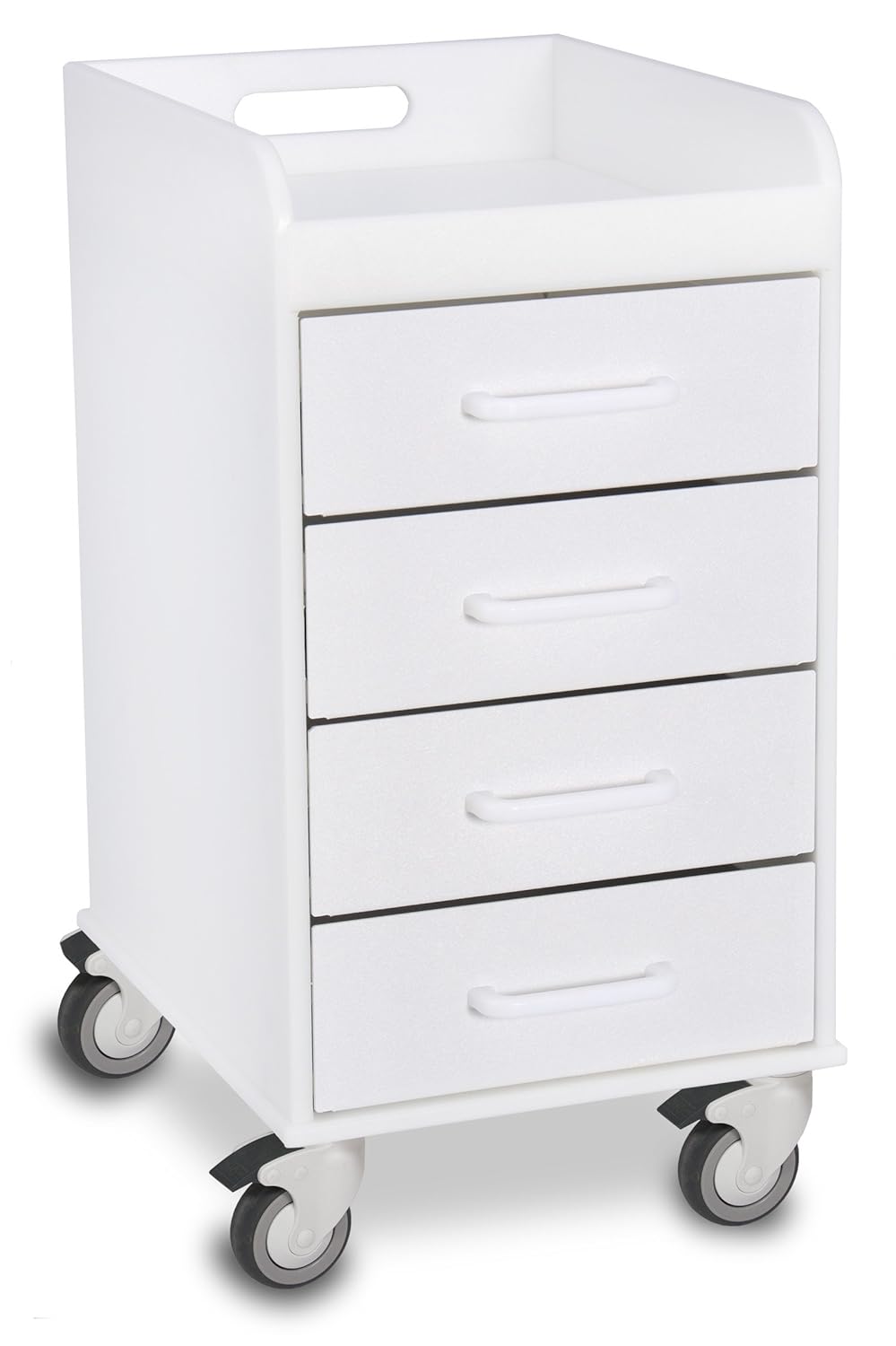 TrippNT 51032 Polyethylene Compact Locking Cart, 14" Width x 27" Height x 19" Depth, 4 Drawers, White