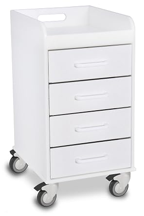 TrippNT 51032 Polyethylene Compact Locking Cart, 14" Width x 27" Height x 19" Depth, 4 Drawers, White