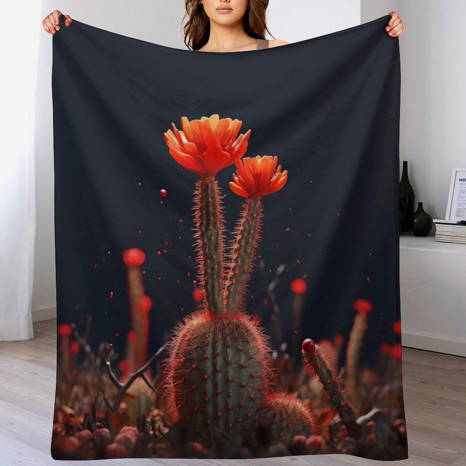 Couvertures polaires sans perte de poils grand format 180x200cm imprimé cactus
