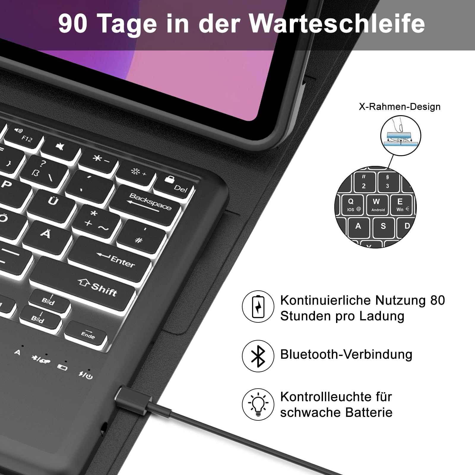 Tastatur für Lenovo Idea Tab Plus 12,1 Zoll TB361ZU/TB361FU, Schwarz | Hülle mit Tastatur für Lenovo Idea Tablet Plus 12.1" 2025 con Touchpad, Magnetisch Bluetooth Beleuchtung QWERTZ Keyboard