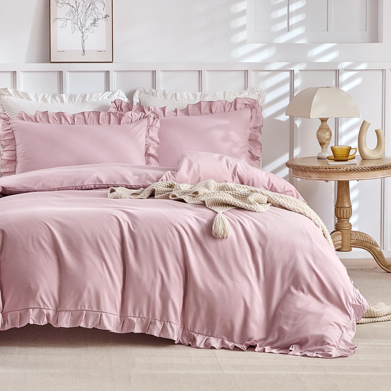 Tokokimo Pink Ruffle 4-Piece Double Bedding Set + Fitted Sheet โ image 1