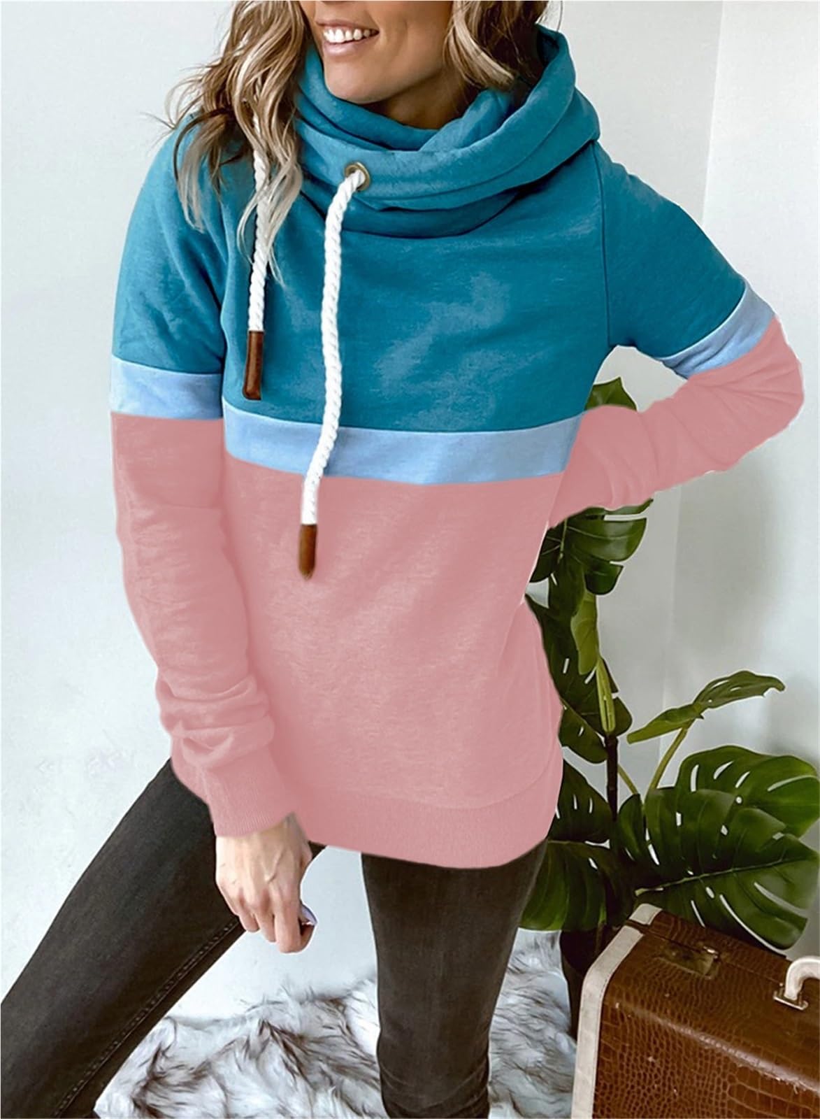 Felpa da Donna 1 Pezzo Tinta Unita Cuciture Casual Felpa transfrontaliera con Cappuccio Collo Alto for per L'uso Quotidiano,Casual