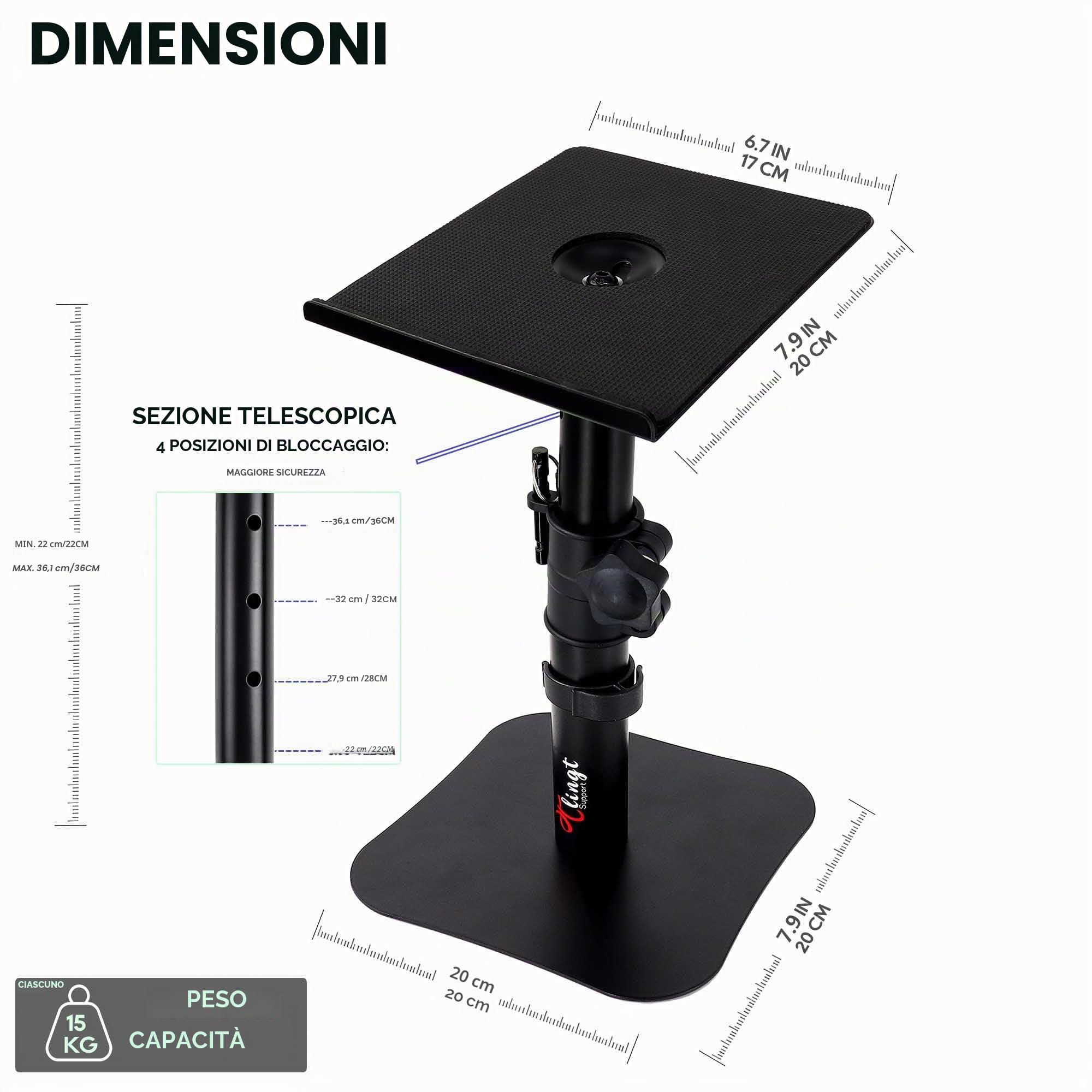 Coppia di Supporti per Altoparlanti da Scrivania, Supporto per Monitor da Altoparlante, Vassoio in Metallo da 17 x 20 cm, Angolo di Inclinazione da -10° a +10°, Base Piatta Compatibile con Qualsiasi