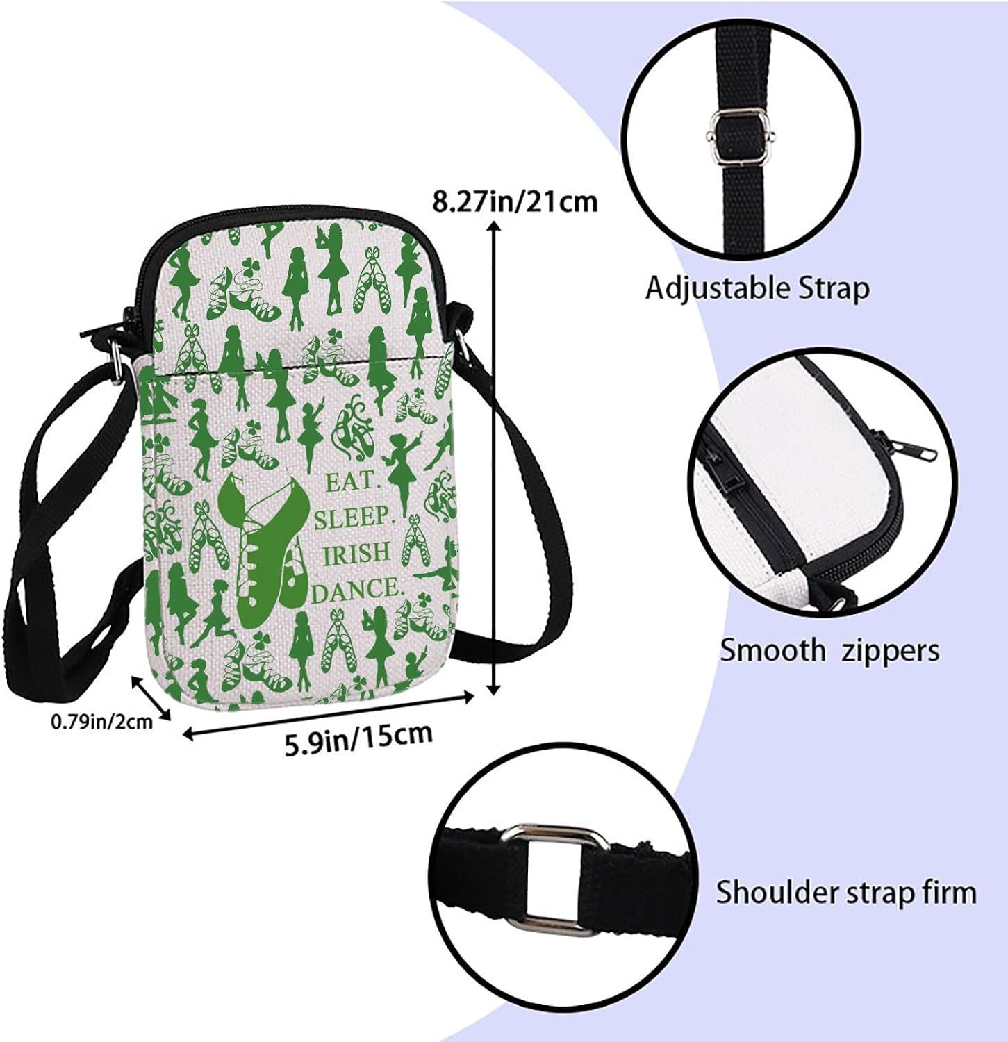 ZJXHPO Irish Dancer Crossbody Bag Eat Sleep Irish Dance Messenger Bag Irish Dance Lover Gift Irish Dance Team Carry On Bag