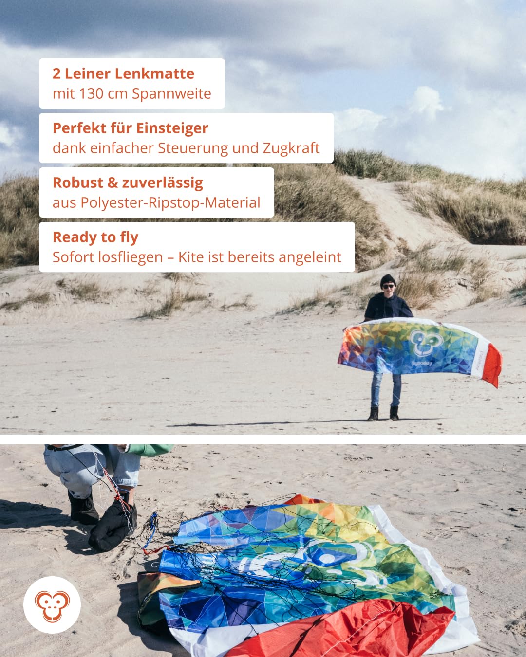 Skymonkey Airtwister Lenkmatte inkl. Packsack & Flugschlaufen - Lenkdrachen bereits fertig angeleint, Ready to Fly - Kite mit stabilen Polyester Ripstop Material, Flugdrachen für Einsteiger geeignet