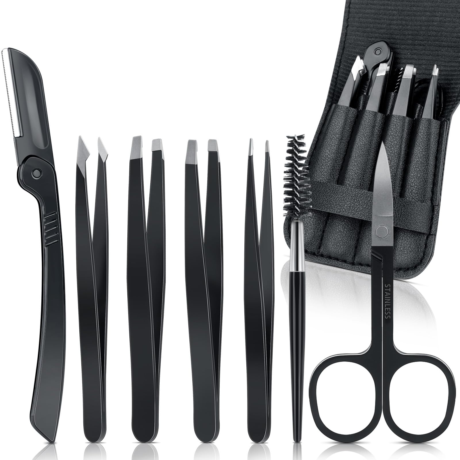 Pinzas Depilar Profesionales, Romon 7 Set Pinzas Cejas, Pinzas Depilar de Acero Inoxidable Para Pestañas, Vellos Encarnados, Vellos de Barba, Maquinillas de Afeitar Cejas para Mujeres y Hombres