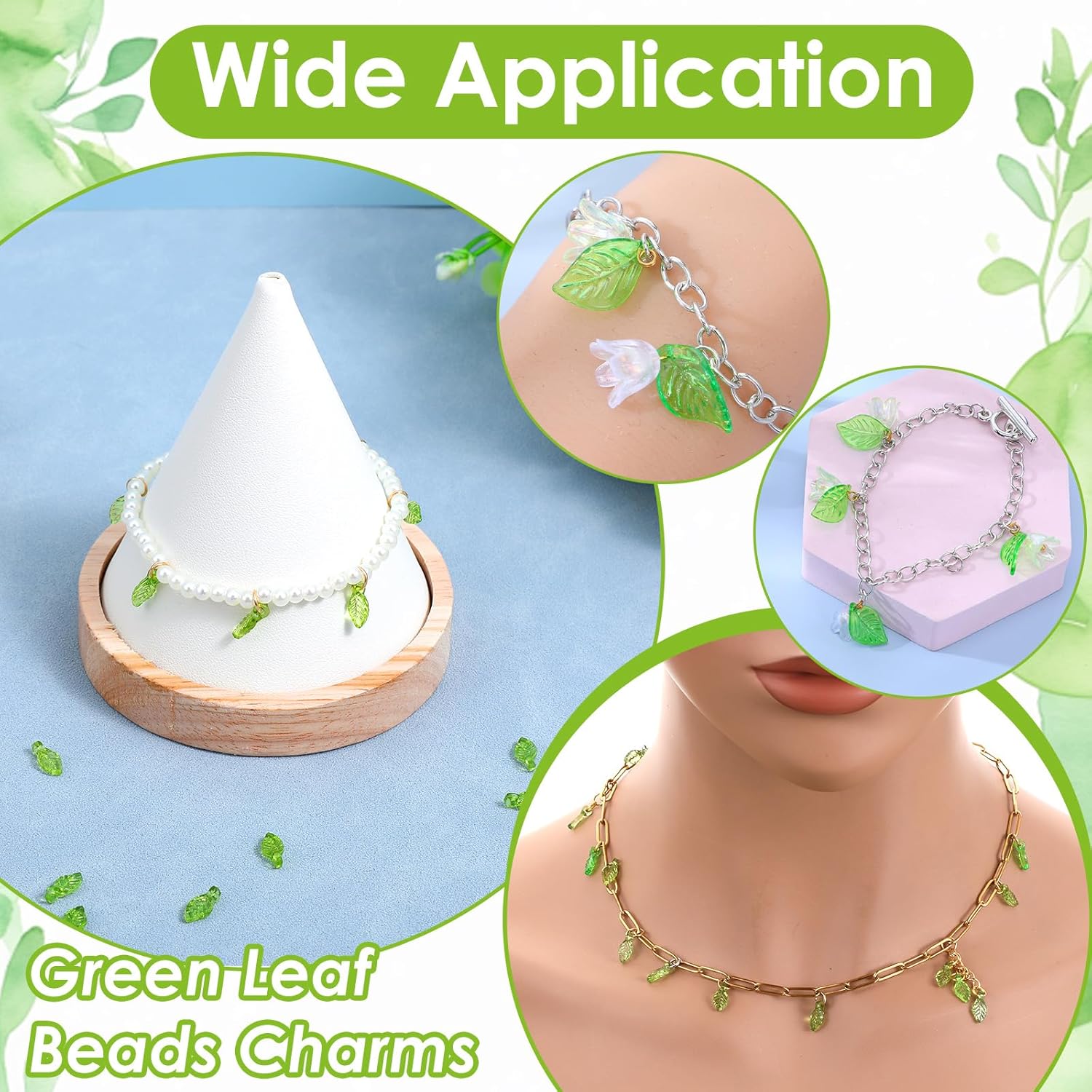 Ouligay 300PCS Green Leaf Beads for Jewelry Making Acrylic Leaf Charms Leaf Bead Charms Bulk Green Bead for DIY Earrings Necklace Bracelet Making - Image 7