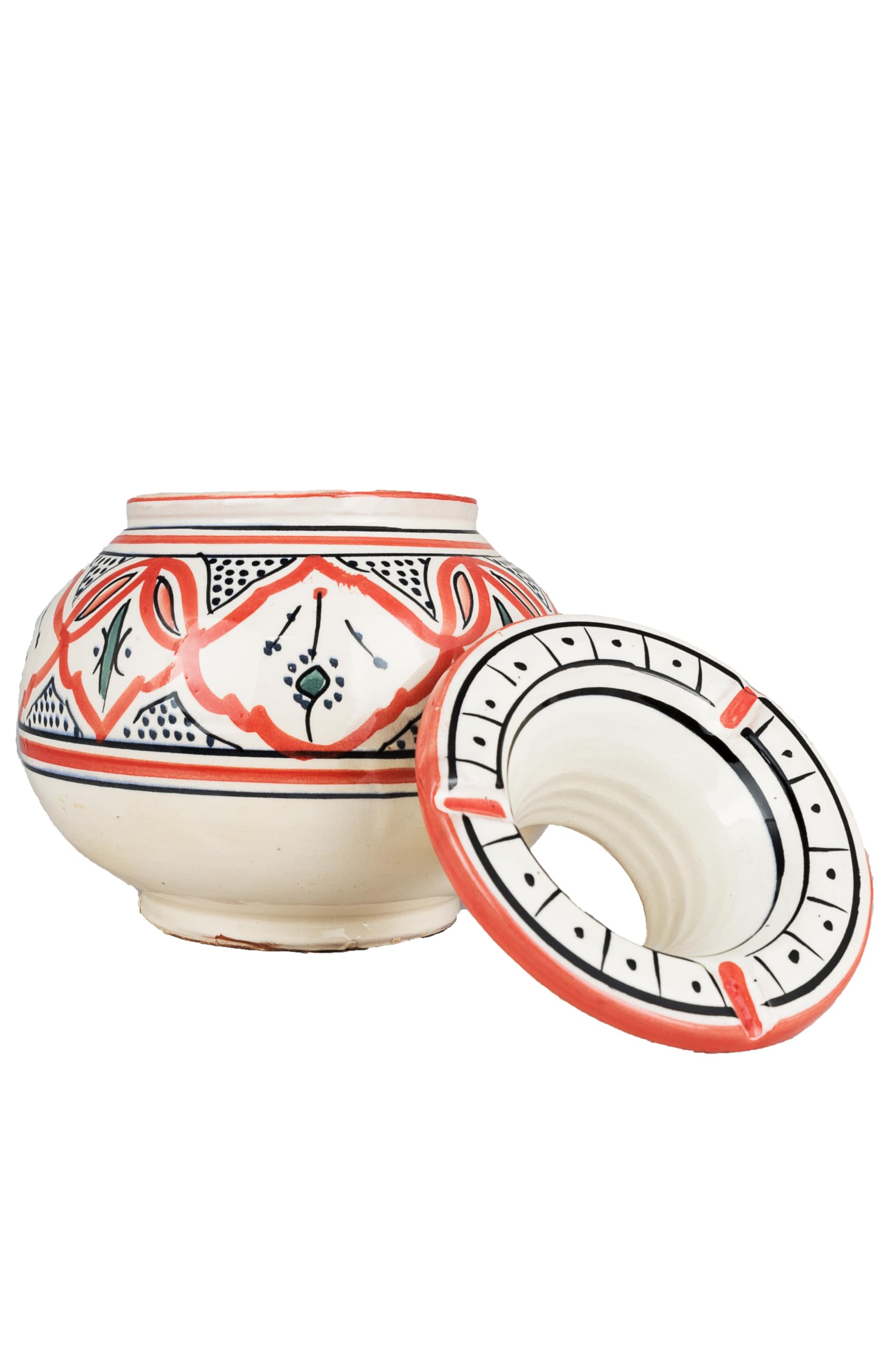 Orientalna popielniczka do użytku na zewnątrz z pokrywką Amiya – XL kolorowa 20 cm wielkości | marokańska popielniczka z ceramiki kolorowa z kolorowym zdobieniem | popielniczka sztormowa jako naczynia i dekoracja