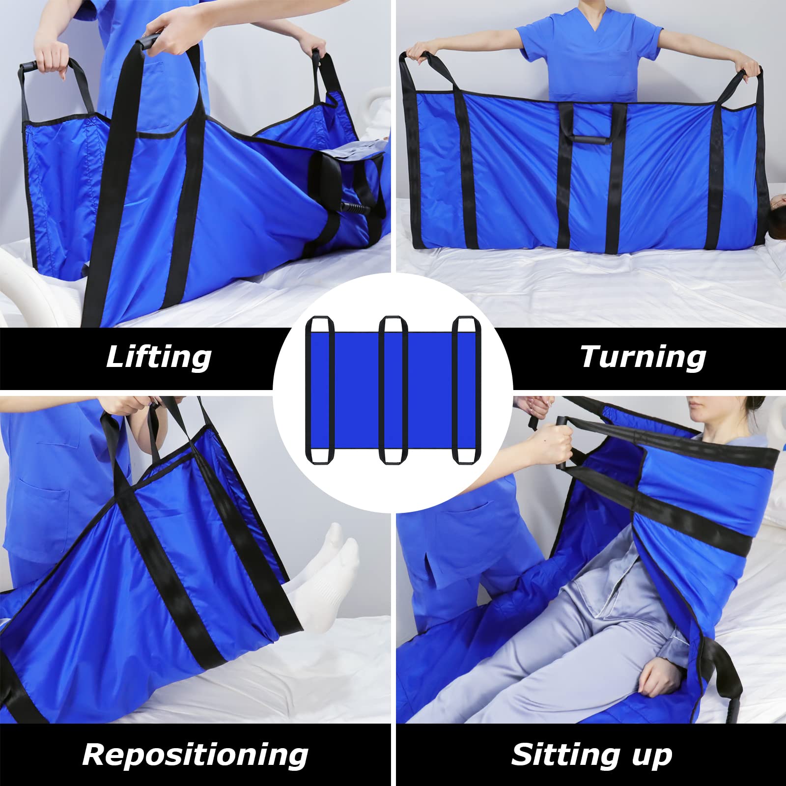 LOSCHEN Tappetino multiuso, impermeabile, riutilizzabile, per sollevare, ruotare, spostare e trasferire gli anziani, tessuto di nylon double face (blu, 100 x 147 cm)