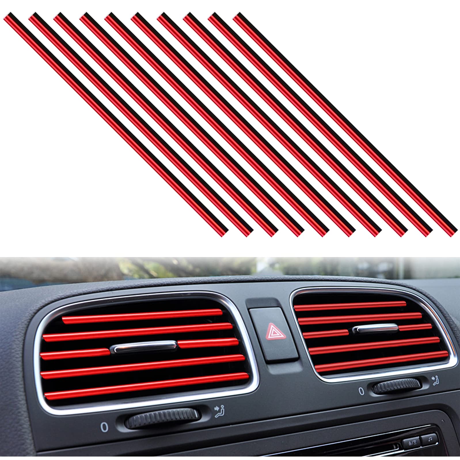 20pcs Car Air Conditioner Decoration Strip, Universal Waterproof Vent Outlet Trim Decoration, Soft and Bendable Car Air Vent Decoration Strip,Suitable for Most Car (Red)