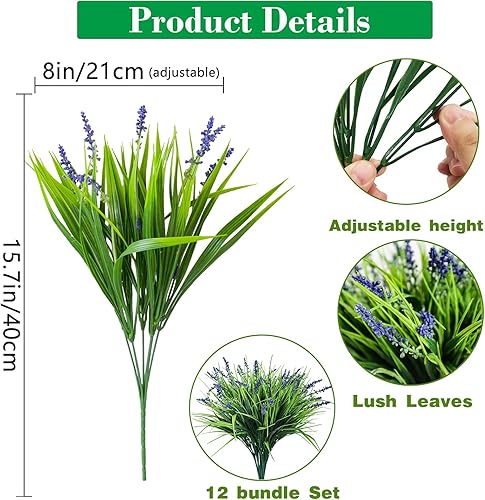 Miniatura 2 de 12 paquetes de plantas artificiales para exteriores, césped falso, no se decolora, arbustos de plástico sintético para macetas, jardín, boda,