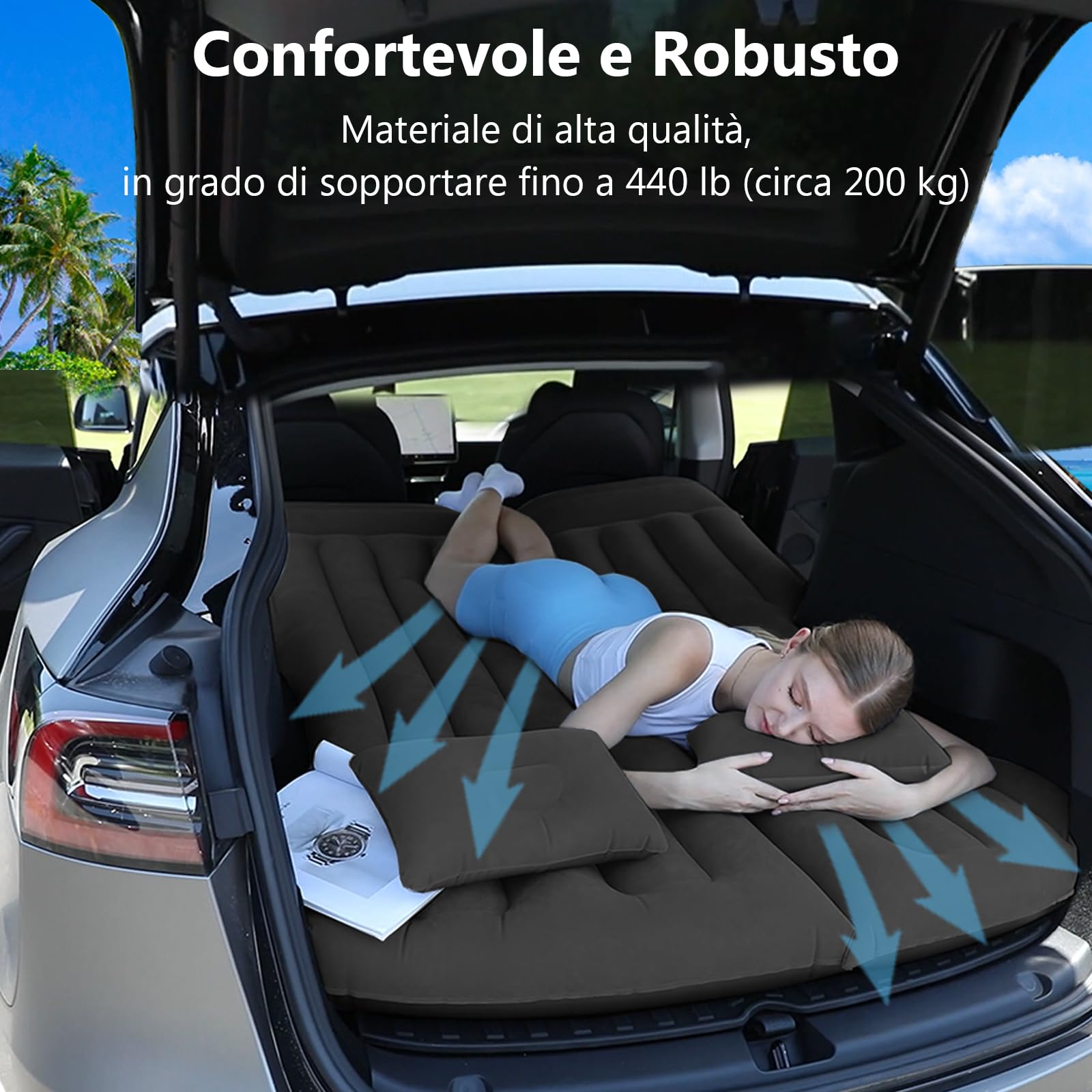 Materasso Gonfiabile Auto Universale 185x140x20 Cm – Letto Ad Aria Per SUV, MPV E VAN, Con 4 Zone Indipendenti, Impermeabile E Antiscivolo