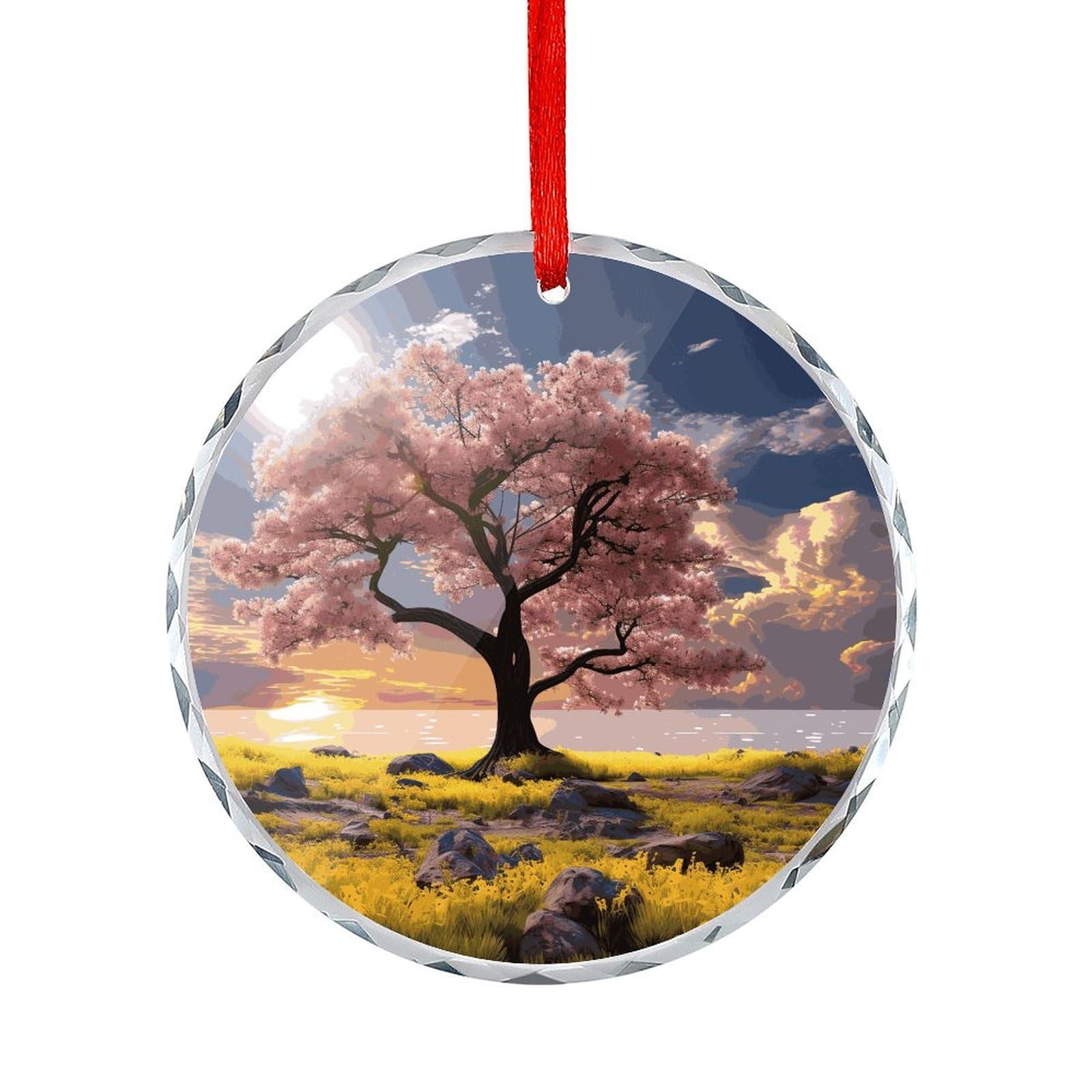 Fodpand Women's Style Flower And Tree Round Glass Ornament Keepsake Gift Exchange Ideas Car Decor,Christmas Ornaments For Tree Window Garden Ornaments