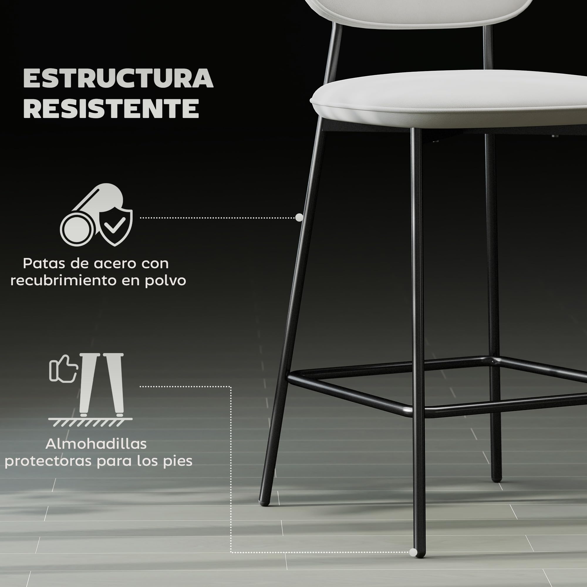 HOMCOM Juego de 2 Taburetes de Bar con Respaldo y Reposapiés Gris Claro | Taburetes Altos de Cocina, Tapizado en Terciopelo, Marco de Acero, para Comedor Mostrador