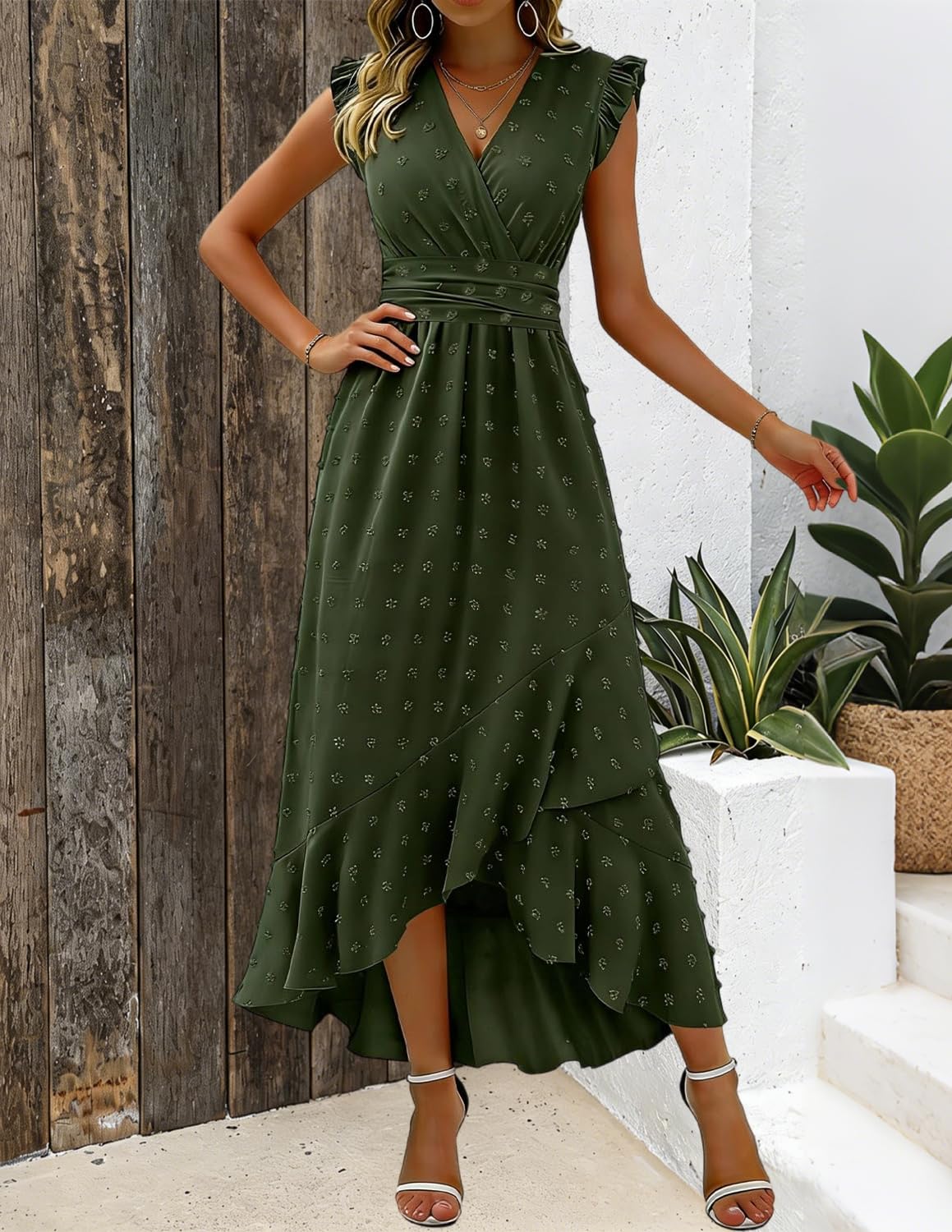 Sommerkleid Damen Boho Kleid Lang 2026 Kleid Damen V-Ausschnitt Hohe Taille Rüschen Schlitz Für Strand Hochzeit Cocktail Party