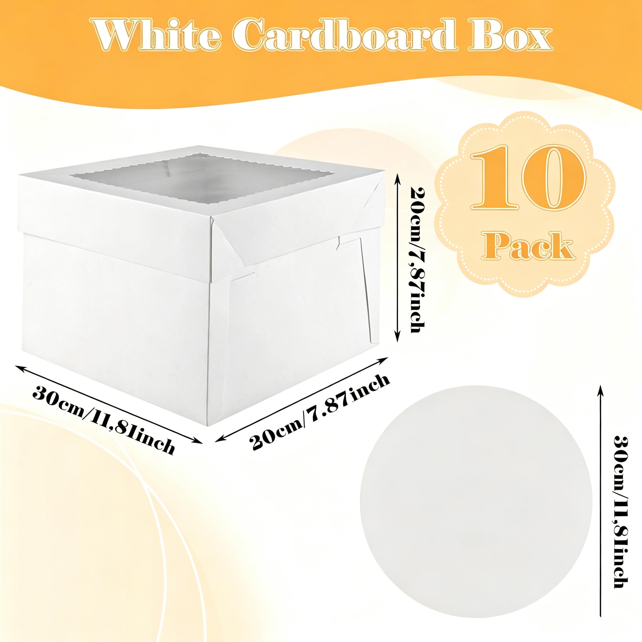 10 cajas de cartón para tartas, color blanco, 30 x 30 x 30 cm, caja para tartas, caja de transporte para tartas, caja de transporte, para tartas, cajas de cartón para tartas, pasteles