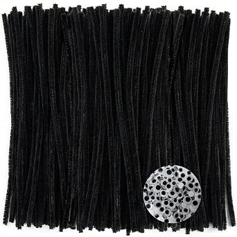Black Pipe Cleaners with Wiggle Eyes 300 Pack Chenille Stems for DIY Art Craft Decorations Creative 0.24 x 12 Inch 1