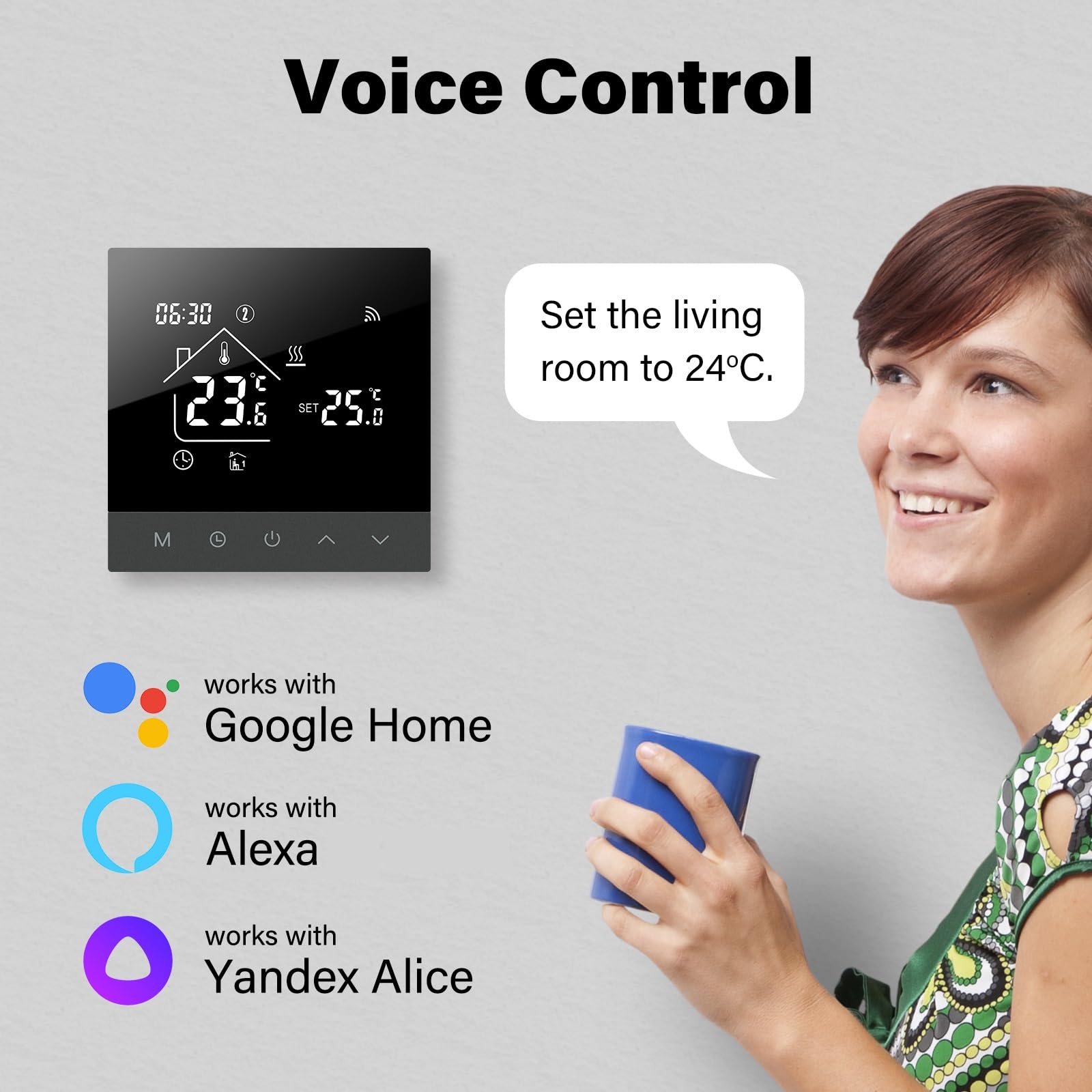 Beok Thermostat Programmable Thermostat Chauffe Eau 3A Smart WiFi Thermosta Écran Tactile LCD Compatible avec Alexa Google Home Contrôle Vocal, TS4Gwifi-WP Contrôle Vocal, TS4Gwifi-WP