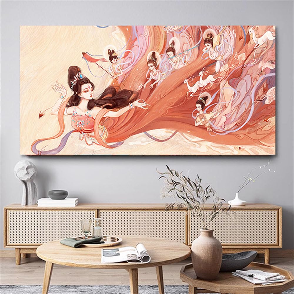 Amazon.co.jp: キャンバスウォールアート印刷絵画 中国の敦煌の空飛ぶ