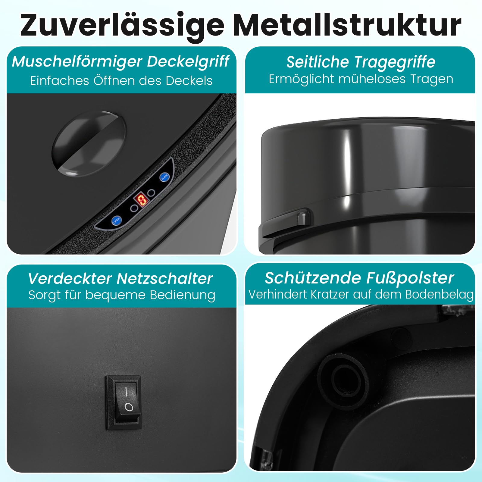 COSTWAY Mülleimer mit Sensor, 58L Abfalleimer Küche, 2 Fächer Mülltrennsystem für Recycling und Restmüll, automatischer Küchenabfalleimer mit Softclose-Deckel, schwarz