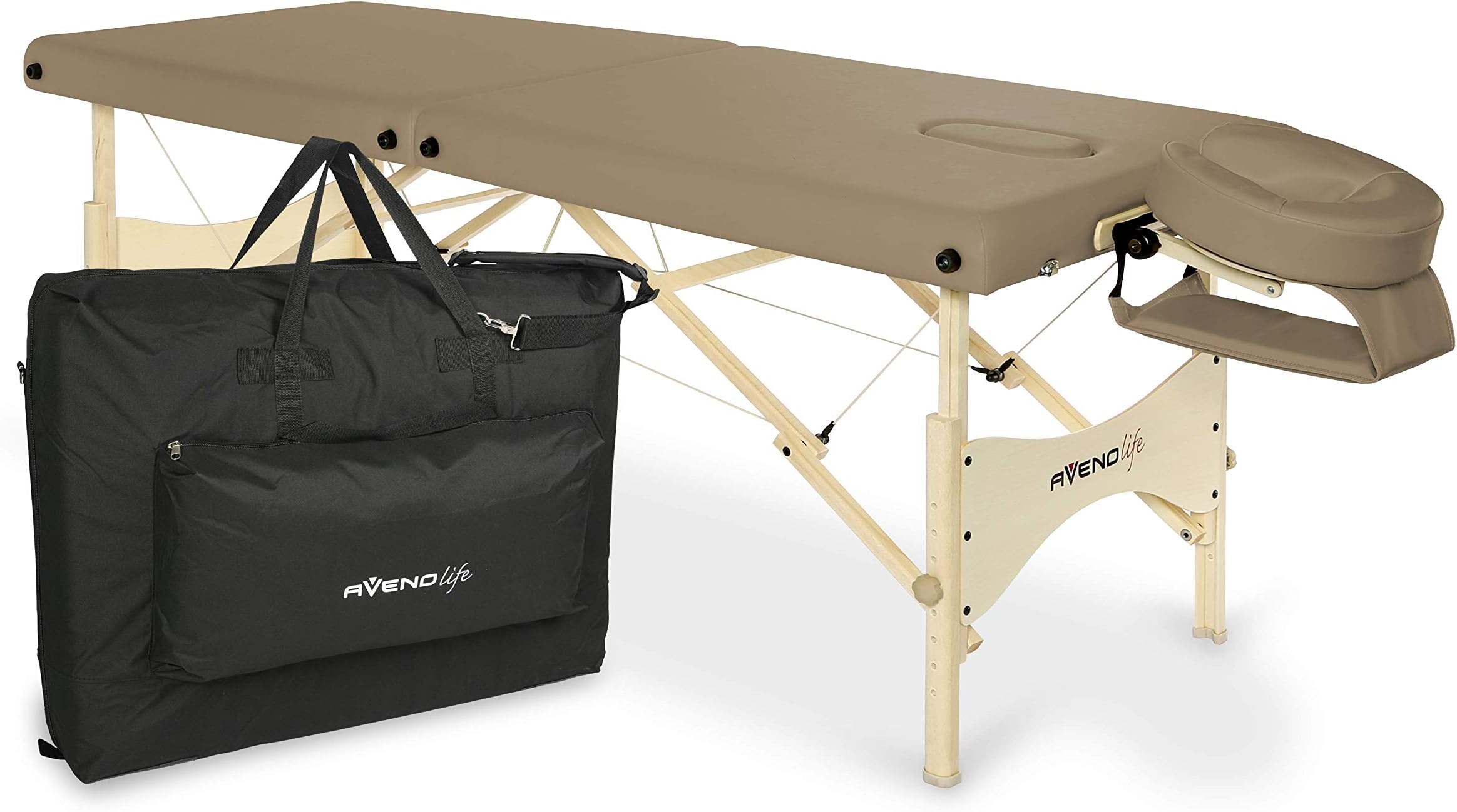 Aveno Life Espirit Wooden Portable Massage Table Bed/Couch, Latte