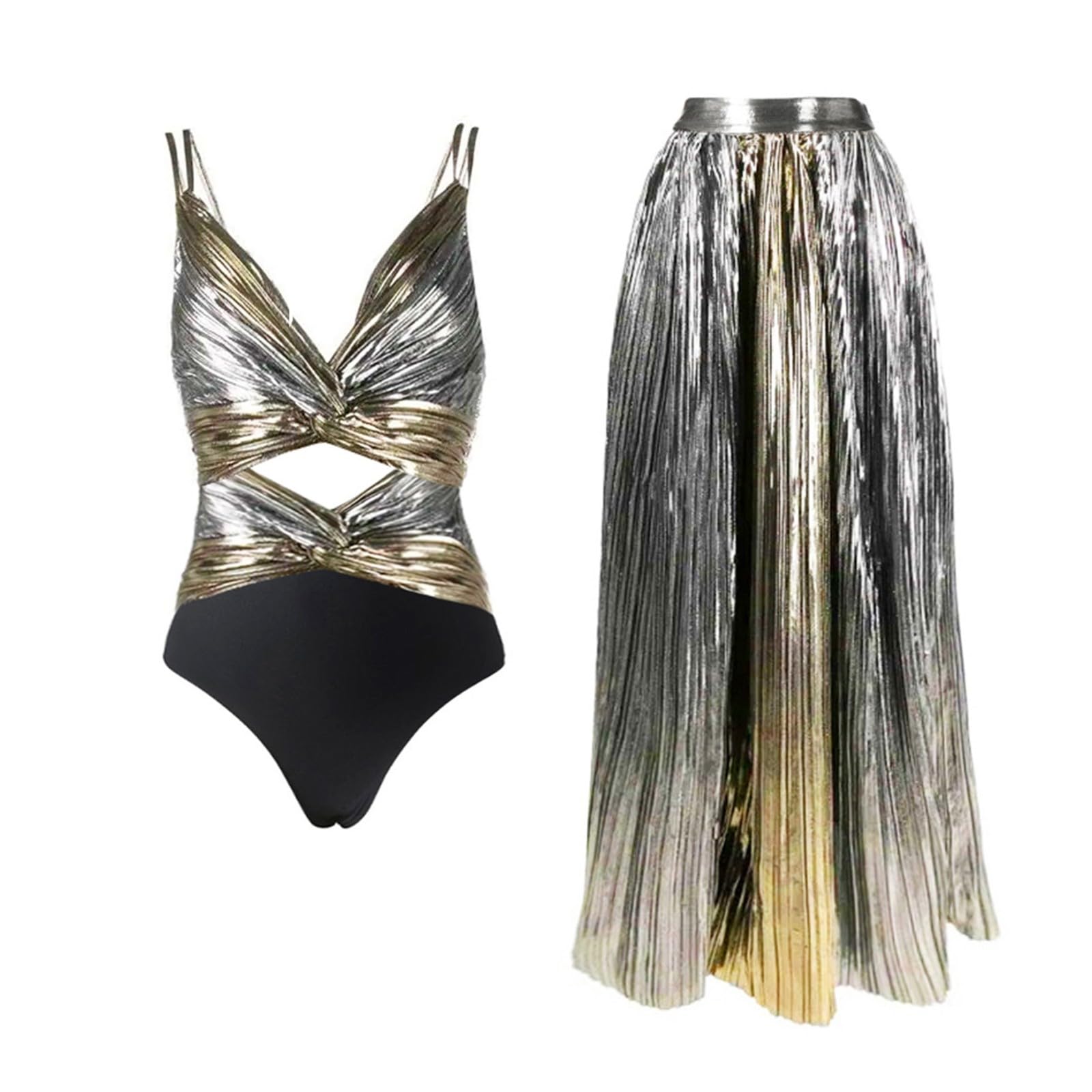 Costume da Bagno Donna Bikini a Due Pezzi con Gonna Solare Protettiva per Spiaggia e Piscina