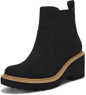 Womens Platform Lug Sole Chelsea Ankle Boots Slip On Chunky Mid Block Heel Elastic Side Zipper Fall Winter Booties