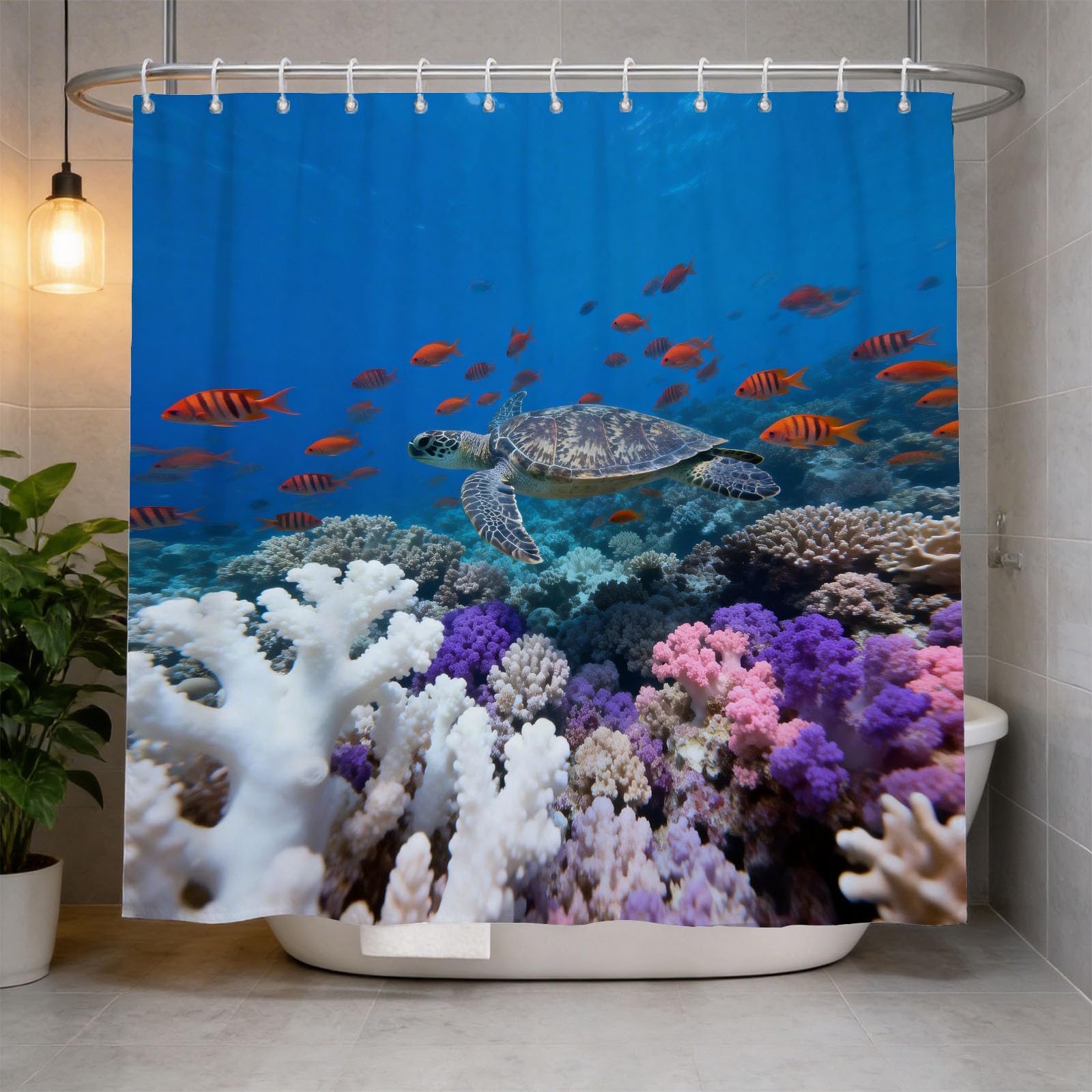 Hongduo 3D Sea Turtle Coral Reef Shower Curtain for Stalls Bathtubs Underwater Photography Bathroom Decor Shower Curtain Set Polyester Fabric Waterproof 180x180cm/71X71 Inch with Hooks
