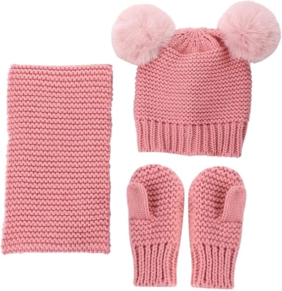 Baby Kids Winter Hat Scarf And Gloves 3pcs/Set Girls Knitted Warm