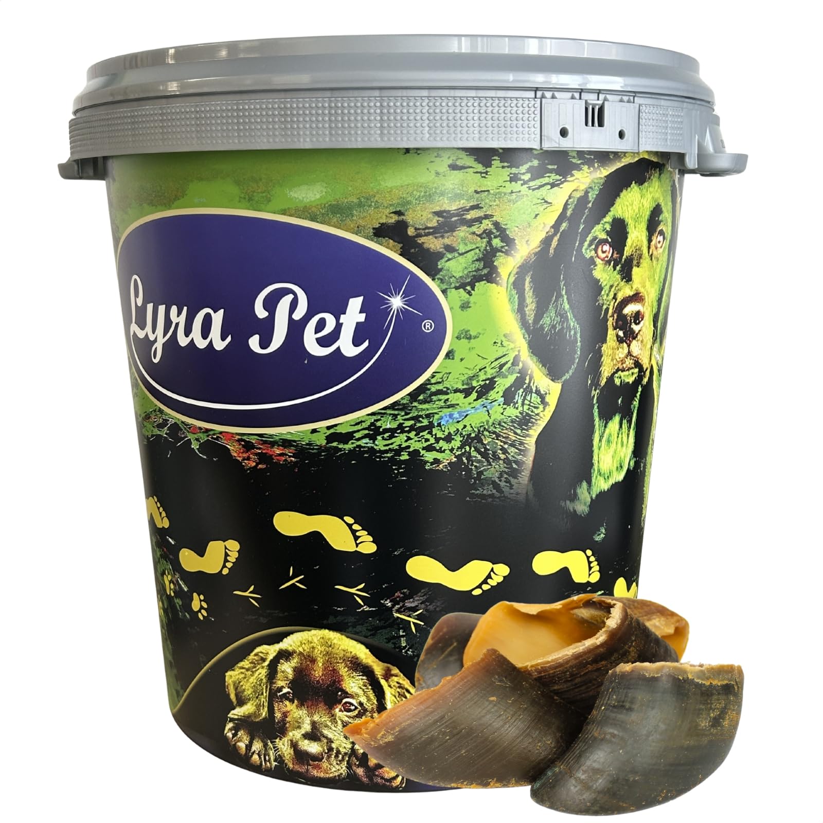 Lyra Pet® 15 STK. Rinderhufe je ca. 80 g in 30 L Tonne Kausnack für Hunde | Naturbelassener Kausnack - Ideal für die Zahnpflege - Proteinreiches Leckerli für Hunde - Gut verdaulicher Kauartikel