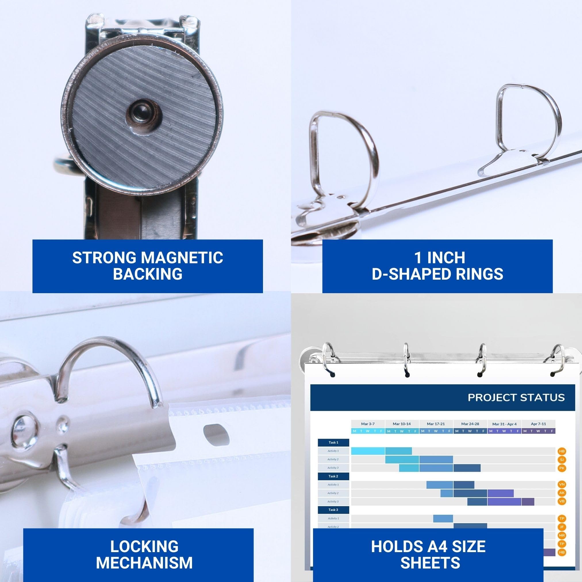 Magnetic Ring Binder Mechanism 10 Pack 4 Rings 1 Inch D Shaped Rings for Hanging A4 Paper