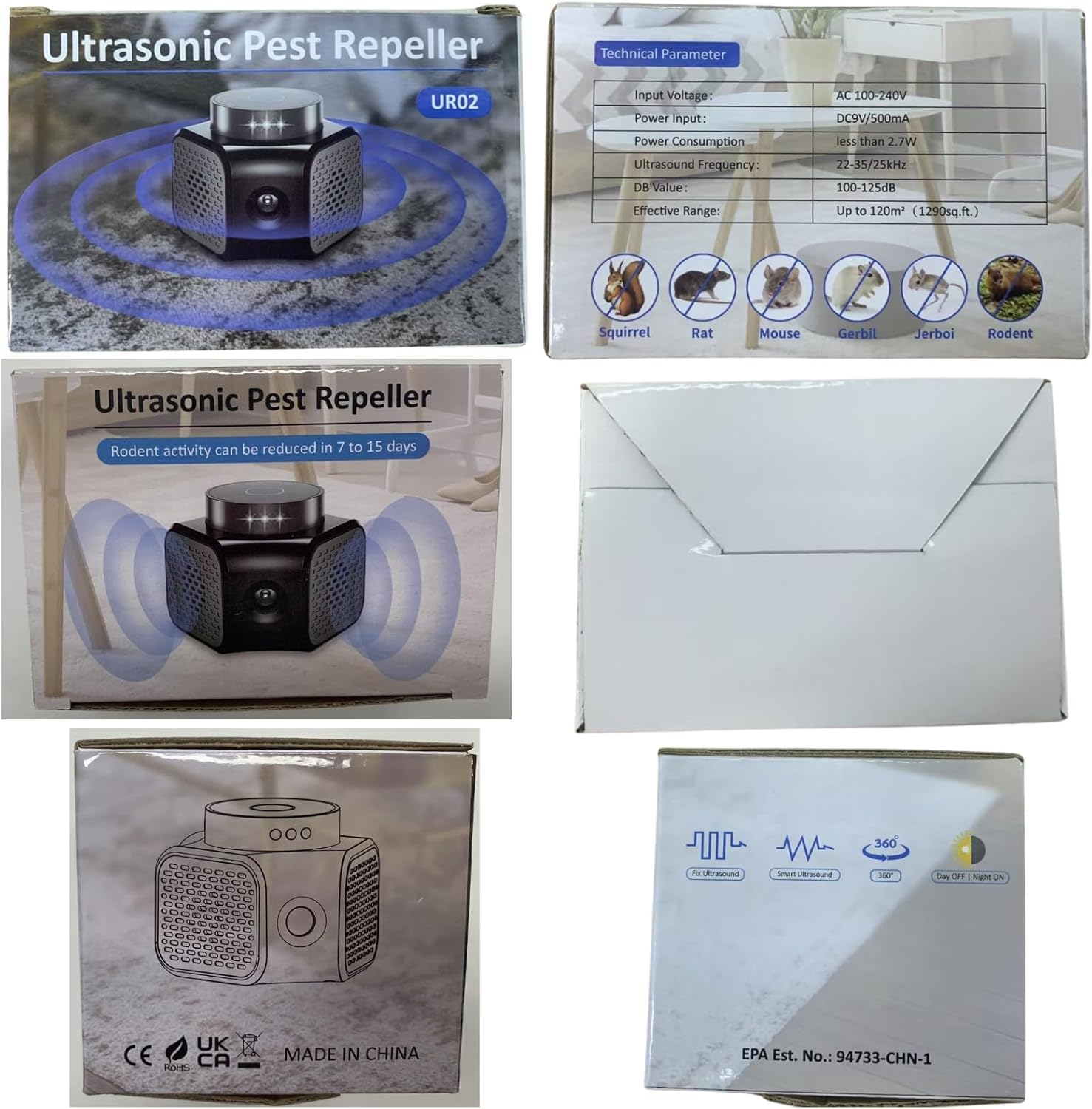 Ultradźwiękowa wtyczka odstraszająca mysz, odstraszacz myszy 360°, wewnątrz z urządzeniem do odstraszania gryzoni 4 w 1, do domu na poddaszu, garażu, piwnicy