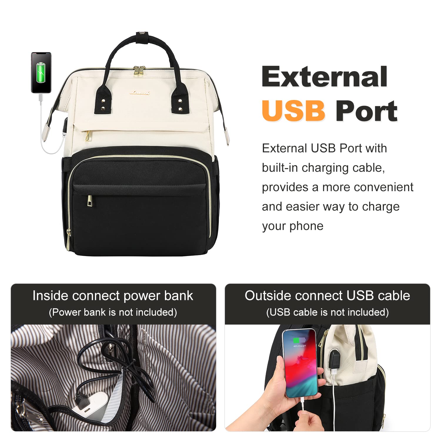 LOVEVOOK Laptoprugzak voor vrouwen 15,6 inch, Rugzak Vrouwen, Rugzak Tas voor College Werk Reizen Universiteit, Lichtgewicht Commuter Bag met USB Opladen Port, Dames Rugzakken, beige