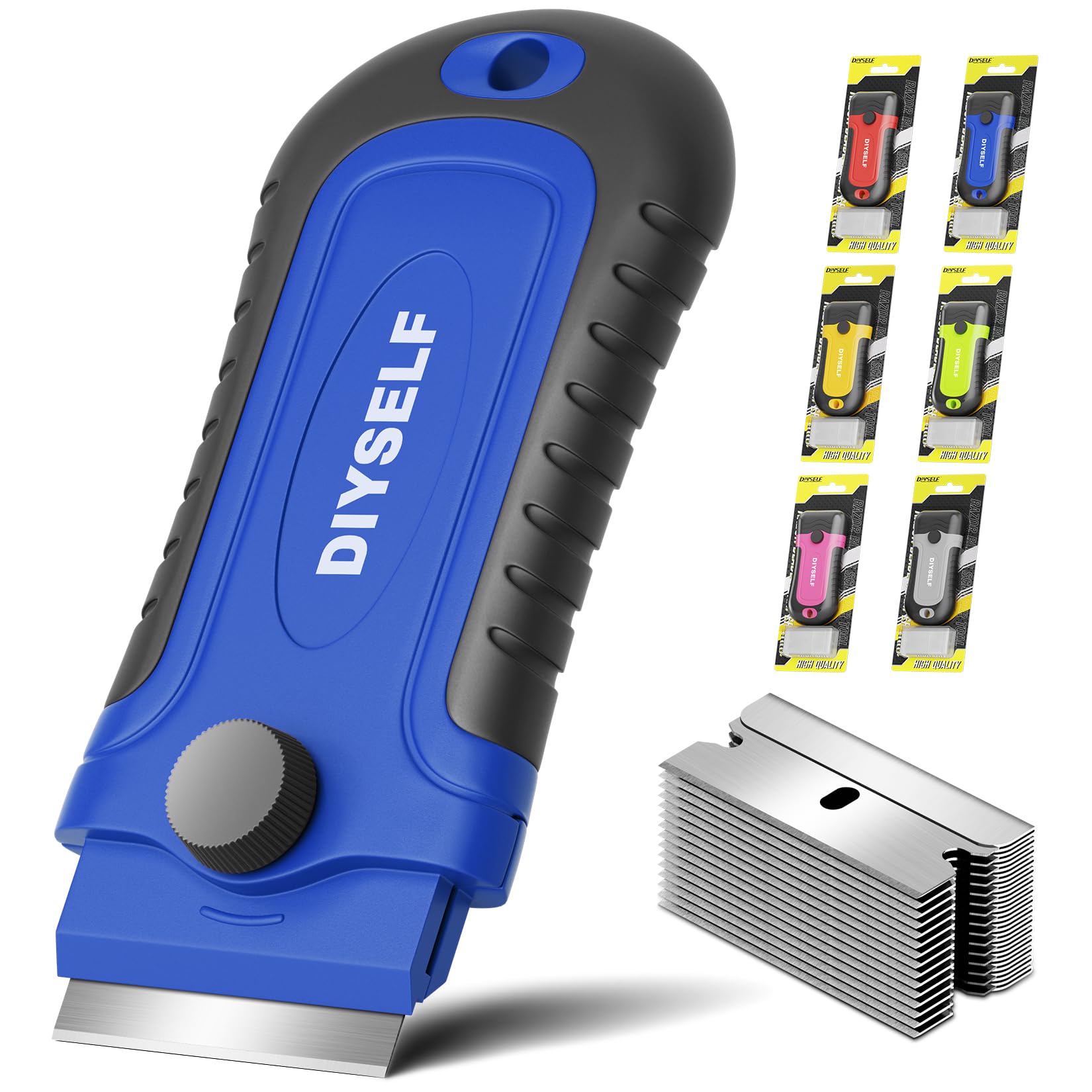 DIYSELF 1 Pack Razor Blade Scraper, Glass Scraper with Extra 15 Blades, Professional Razor Scraper for Glass Stove Top, Window, Cooktop Cleaning, Precision Scraper Tool for Kitchen