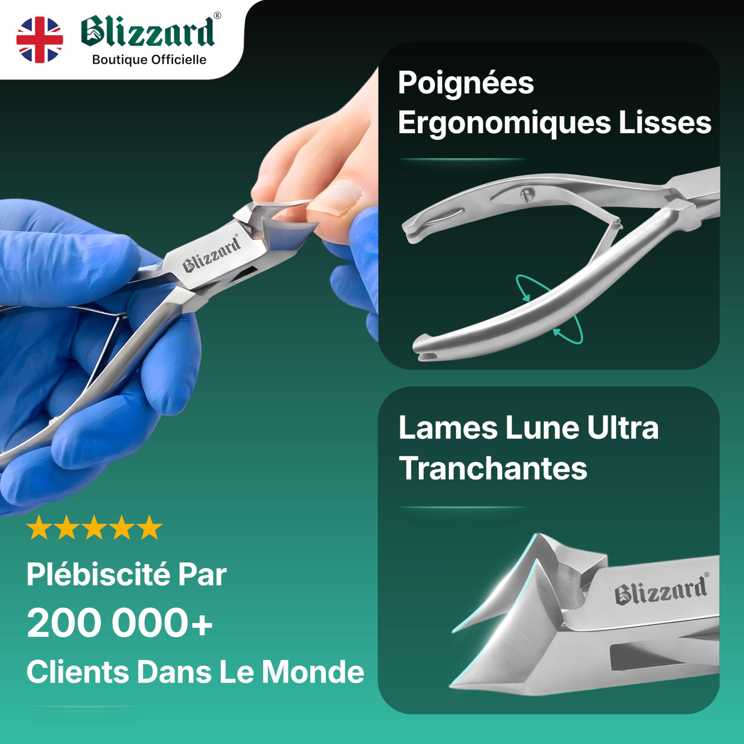 Blizzard Pince à Ongles Professionnelle Ongles Épais et Incarnés - Coupe-Ongles Pieds Acier Inox - Seniors et Hommes - Idéal Pédicure et Soin des Pieds - Qualité Podologie - 14.5cm Mors Obliques