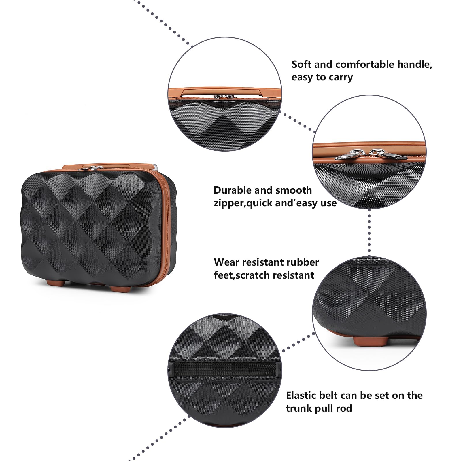 British Traveller Beauty Case 31x25x17,2cm Valigia Trolley Rigida Leggero Borsa da Toilette (13pollici, Nero/Marrone)