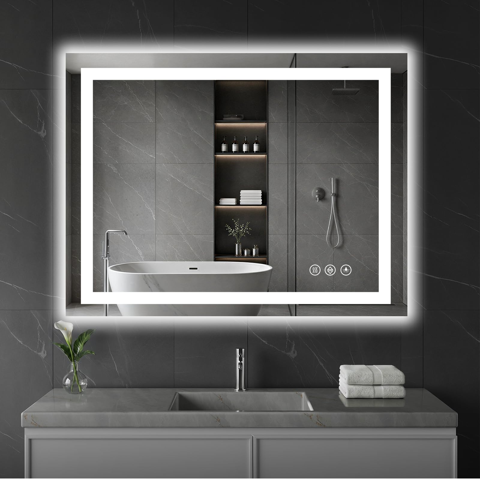 Koonmi 40x30 LED Bathroom Mirror, Shatterproof Mirror with Light