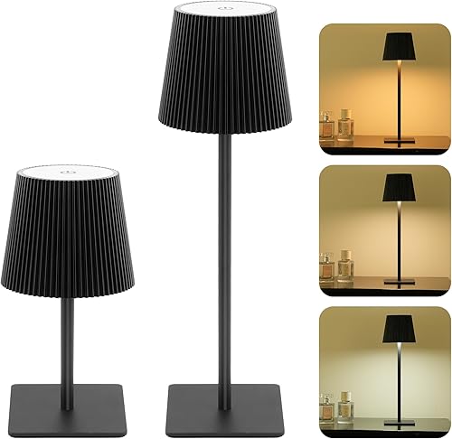 LUTEC Paquete de 2 lámparas de mesa inalámbricas, lámpara de escritorio recargable de 6000 mAh, dos alturas ajustables, impermeable, control táctil