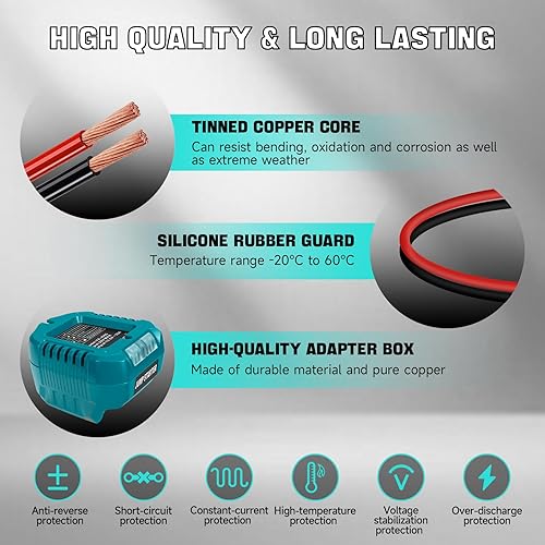 Miniatura 6 de Adaptador de arranque para batería Makita de 18 V, adaptador de cable de refuerzo automático de 13.5 V con luces LED, cables de salto portátiles