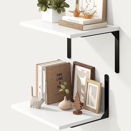 Miniatura 86 de Fun Memories Estantes flotantes para pared, estantes flotantes de 12 pulgadas de profundidad, juego de 2, estante montado en la pared con soportes