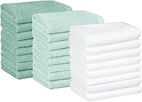 Vista 1 de Yaxa Basics Paños de algodón para baño, secado rápido, extra absorbentes, 12 x 12 pulgadas, verde espuma de mar, azul hielo, blanco, paquete de 24