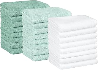 AmazonBasics Cotton Washcloth/Face Towel - 448 GSM - Pack of 24, Multi-Color (Sea Foam Green, Ice Blue, White)