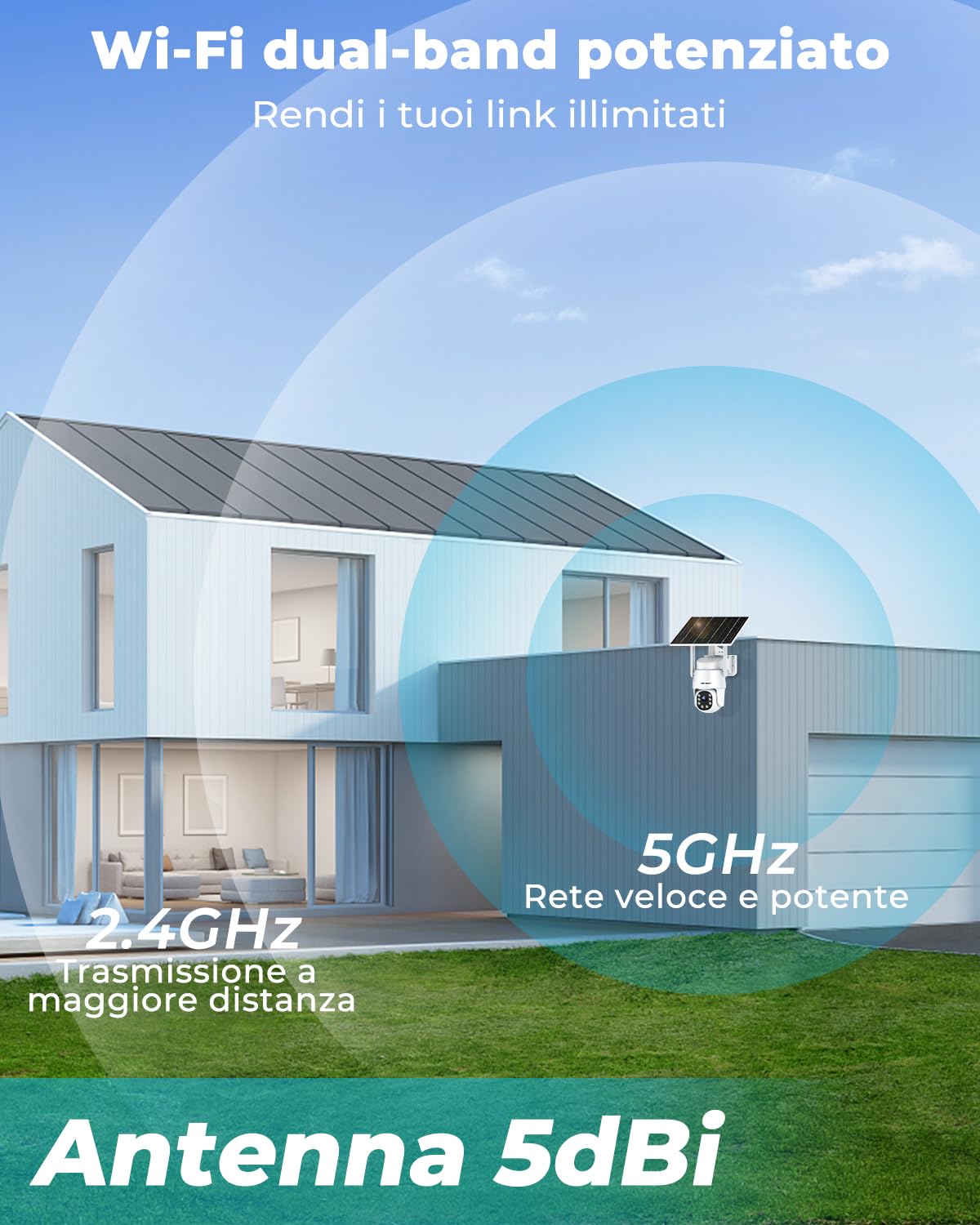 GENBOLT 2K AOV Solare Telecamera Wi-Fi Esterno Senza Fili | Registrazione 24/7 PTZ Videocamera Sorveglianza, Rilevamento AI a 90 piedi, 2,4/5GHz, 8W 10400mAh, Audio Bidirezionale, IP66