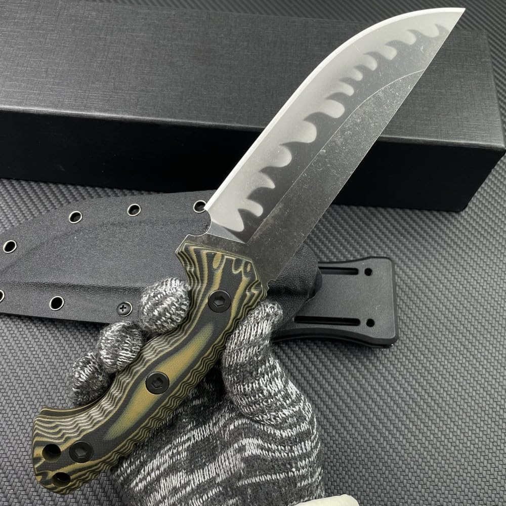 Generisch TEERMA AP1 - Großes Jagdmesser aus D2-Stahl - Feststehendes mit Scheide - Gerades Messer mit G10-Griff - Full Tang Survival Messer für Outdoor Aktivitäte