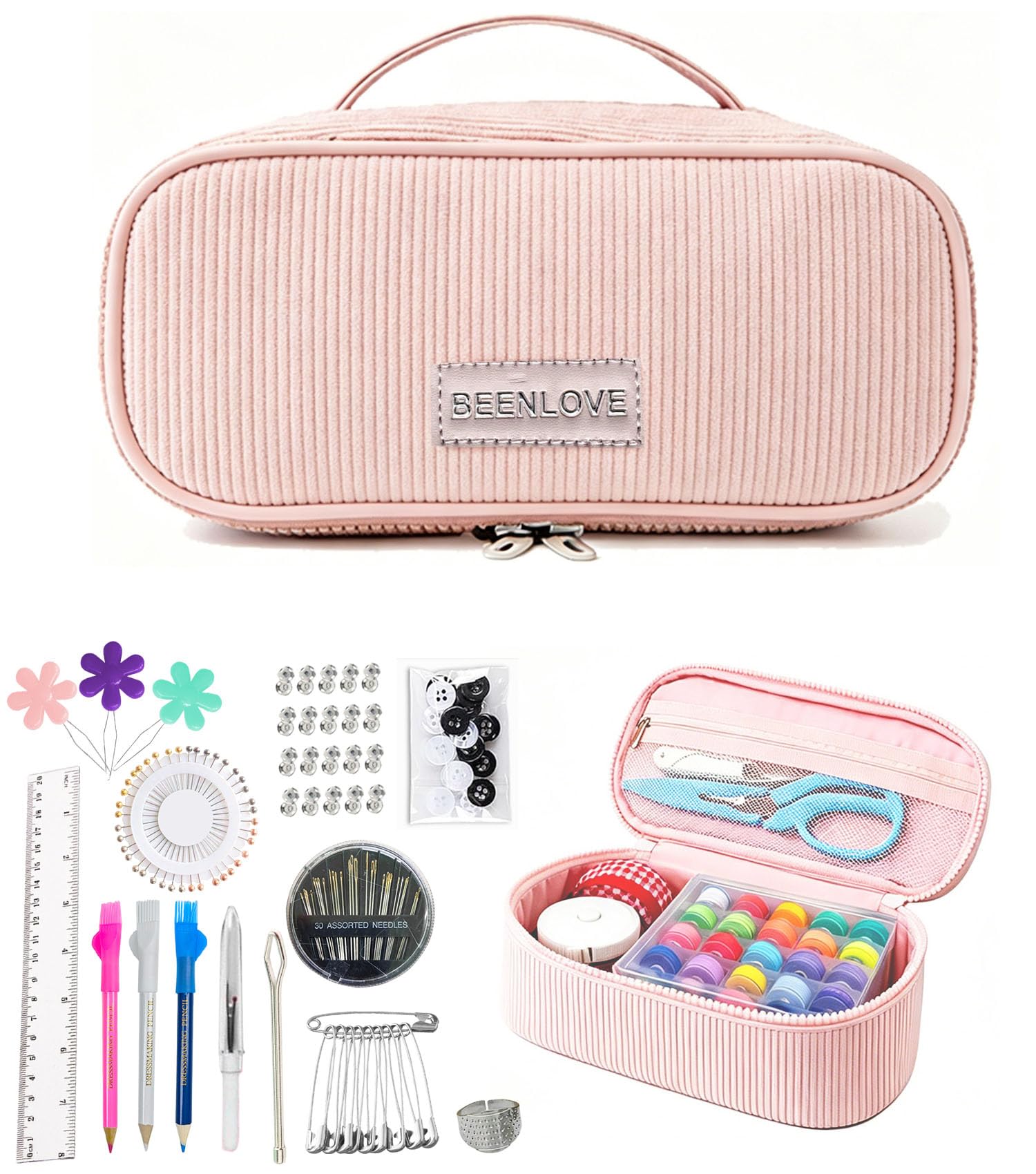 Xypower Sewing Kit with Storage Bag, Complete Sewing Accessories Set for Hand Sewing, Portable Sewing Tools for Home and Travel Pink