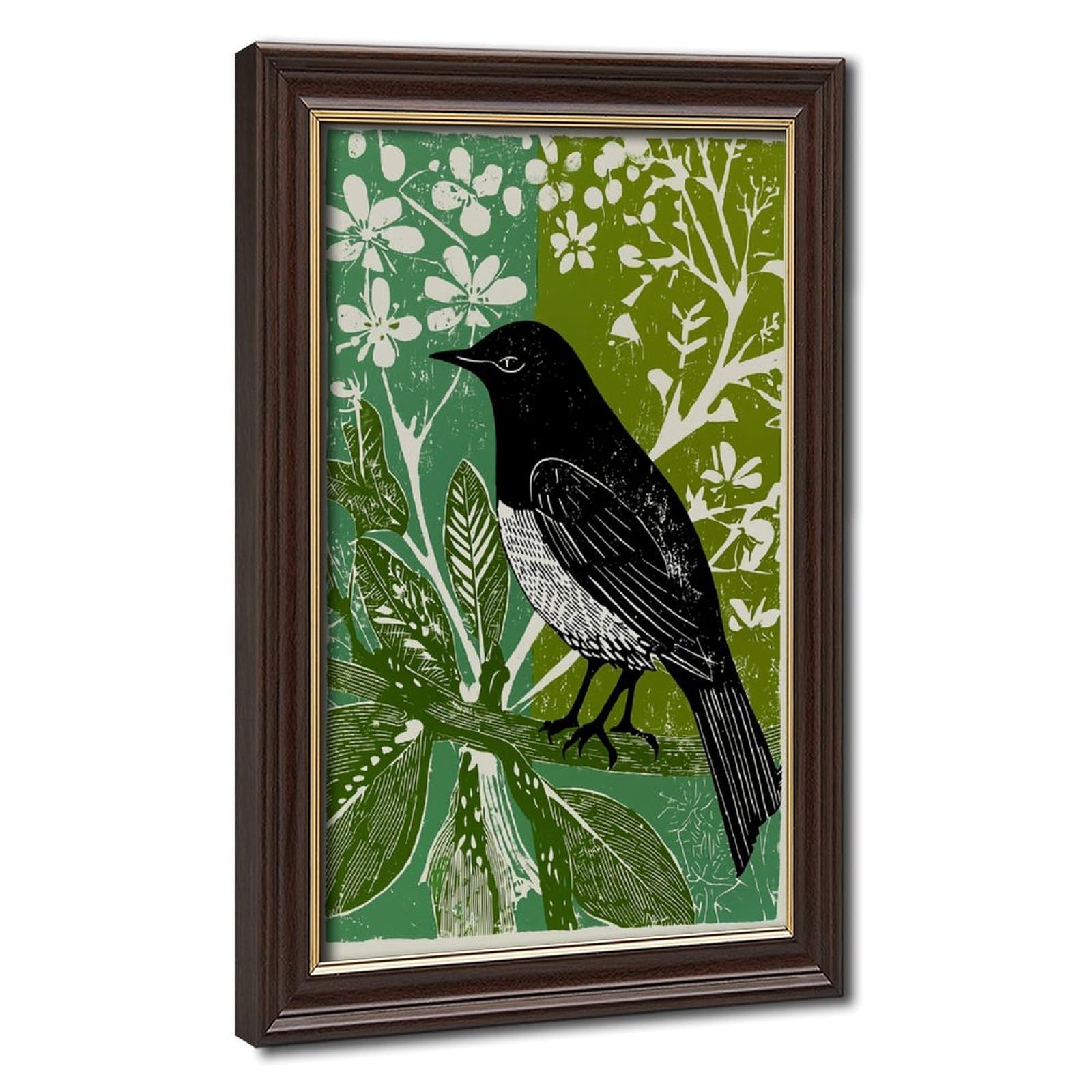 Black Bird On Green Branch Poster Canvas Poster for Living Room Decor Gift