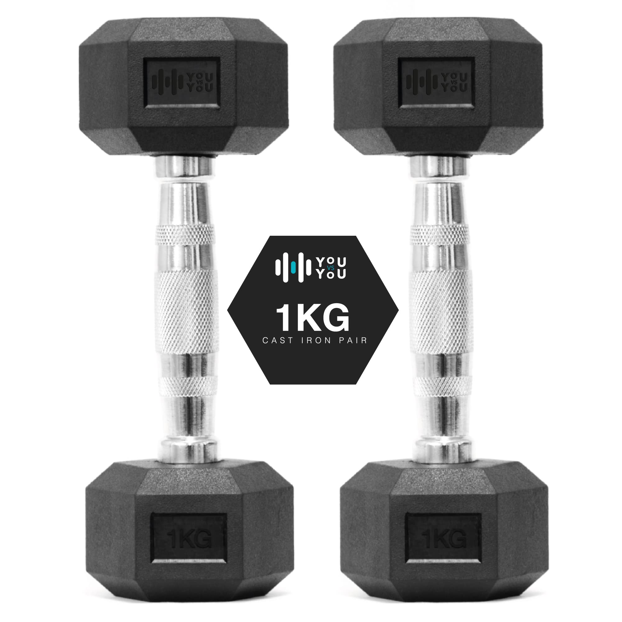 You vs You Hex Dumbbells Weights Pair for Home Exercise | 1kg Set of 2 Hexagonal Weight Rubber Encased for Home Fitness Gym Workouts Training Muscle Building & Conditioning | Unisex | Strength Fitness โ image 1