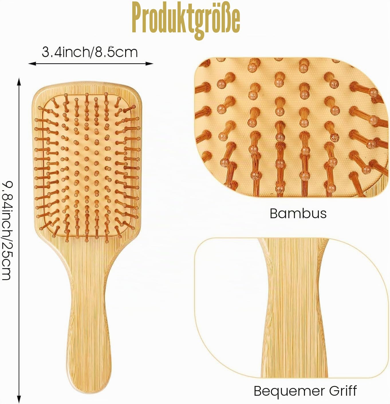 Bambus-Haarbürste, runde Spitze, Entwirrungsbürste, Paddel, leicht, antistatisch, für Damen, Herren und Kinder, stimuliert die Kopfhaut für das Haarwachstum, 10 Stück